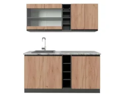 Discount Vicco R-Line Singleküche Goldkraft Eiche/Anthrazit 160 cm AP Marmor ohne E-Geräte Anthrazit-Eiche