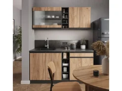 Discount Vicco R-Line Singleküche Goldkraft Eiche/Anthrazit 160 cm AP Marmor ohne E-Geräte Anthrazit-Eiche