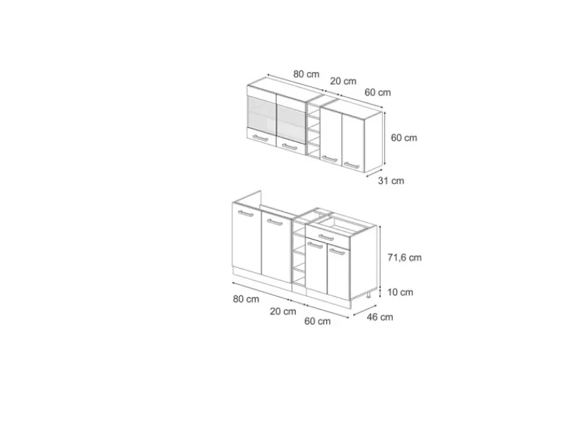 Vicco R-Line Singleküche Goldkraft /Weiß 160 cm ohne Arbeitsplatte ohne E-Geräte< Single-Küchen|Kühlschränke