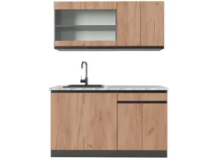 Clearance Vicco R-Line SingleKüche Goldkraft Eiche/Anthrazit 140 cm AP Marmor Opt 2 ohne E-Geräte