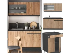 Clearance Vicco R-Line SingleKüche Goldkraft Eiche/Anthrazit 140 cm AP Marmor Opt 2 ohne E-Geräte