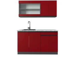 Vicco R-Line Singleküche /Anthrazit 140 cm AP Marmor ohne E-Geräte< Single-Küchen