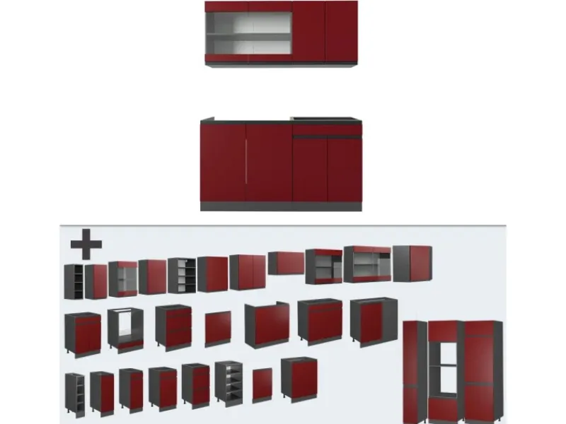 Single-Küchen<Vicco R-Line Singleküche /Anthrazit 140 cm J-Shape ohne E-Geräte