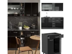 New Vicco R-Line Singleküche /Anthrazit 160 cm AP Anthrazit ohne E-Geräte Schwarz Hochglanz