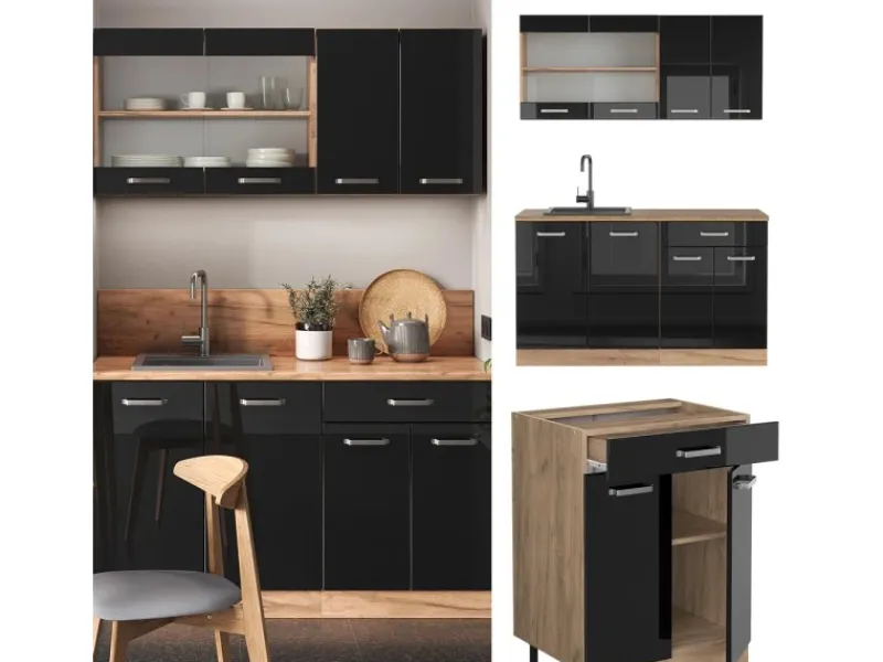 Single-Küchen<Vicco R-Line Singleküche /Goldkraft Eiche 140 cm AP Eiche ohne E-Geräte
