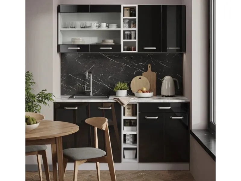 Clearance Vicco R-Line Singleküche /Weiß 160 cm AP Anthrazit ohne E-Geräte Schwarz Hochglanz
