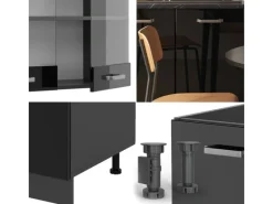 Best Vicco R-Line Singleküche /Anthrazit 140 cm AP Marmor ohne E-Geräte Schwarz Hochglanz