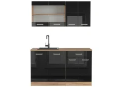Outlet Vicco R-Line Singleküche /Goldkraft Eiche 140 cm ohne Arbeitsplatte ohne E-Geräte Schwarz Hochglanz