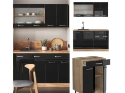 Outlet Vicco R-Line Singleküche /Goldkraft Eiche 140 cm ohne Arbeitsplatte ohne E-Geräte Schwarz Hochglanz