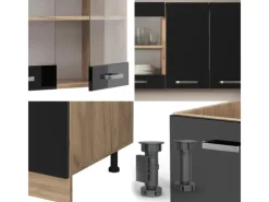 Outlet Vicco R-Line Singleküche /Goldkraft Eiche 140 cm AP Anthrazit ohne E-Geräte Schwarz Hochglanz