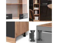 New Vicco R-Line Singleküche /Goldkraft Eiche 160 cm AP Anthrazit ohne E-Geräte Schwarz Hochglanz