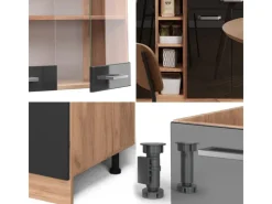 Vicco R-Line Singleküche /Goldkraft Eiche 160 cm AP Marmor ohne E-Geräte Schwarz Hochglanz