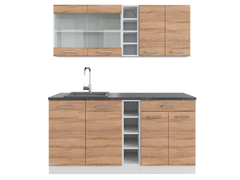 Vicco R-Line Singleküche Sonoma/Weiß 160 cm AP Anthrazit ohne E-Geräte Sonoma-Weiß