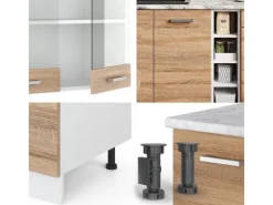 Vicco R-Line Singleküche Sonoma/Weiß 160 cm AP Anthrazit ohne E-Geräte Sonoma-Weiß