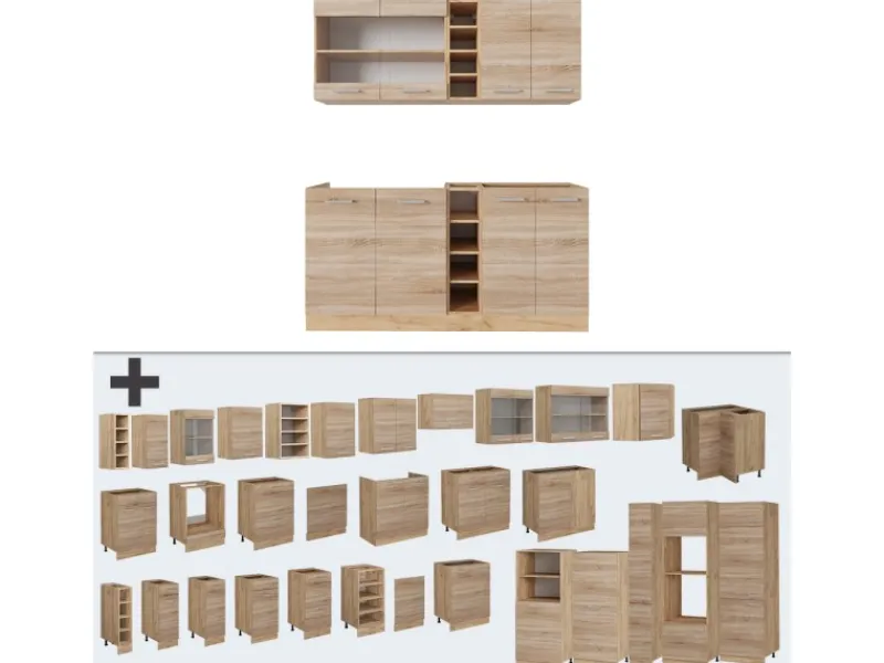 Vicco R-Line Singleküche Sonoma/Goldkraft Eiche 160 cm ohne Arbeitsplatte ohne E-Geräte< Single-Küchen