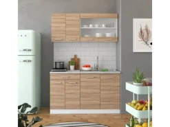 Single-Küchen<Vicco R-Line Singleküche Sonoma/Weiß 140 cm AP Eiche ohne E-Geräte