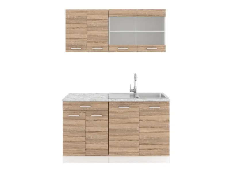 Single-Küchen<Vicco R-Line Singleküche Sonoma 140 cm AP Marmor ohne E-Geräte