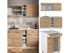 Best Vicco R-Line Singleküche Sonoma/Weiß 160 cm AP Eiche ohne E-Geräte Sonoma-Weiß