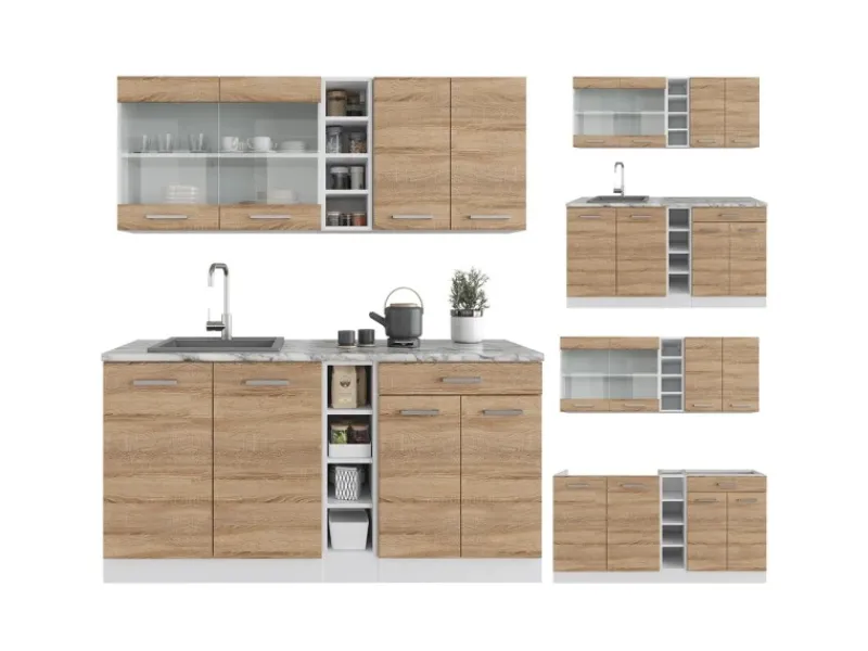 Vicco R-Line Singleküche Sonoma/Weiß 160 cm ohne Arbeitsplatte ohne E-Geräte< Single-Küchen