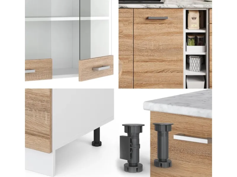 Single-Küchen<Vicco R-Line Singleküche Sonoma/Weiß 160 cm AP Marmor ohne E-Geräte