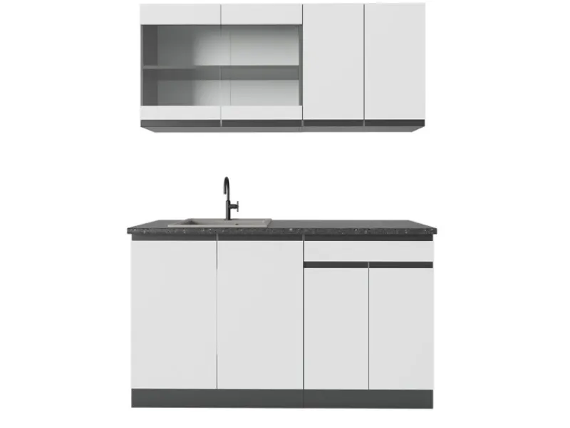 Single-Küchen|Einbauküchen<Vicco R-Line Singleküche /Anthrazit 140 cm J-Shape ohne E-Geräte