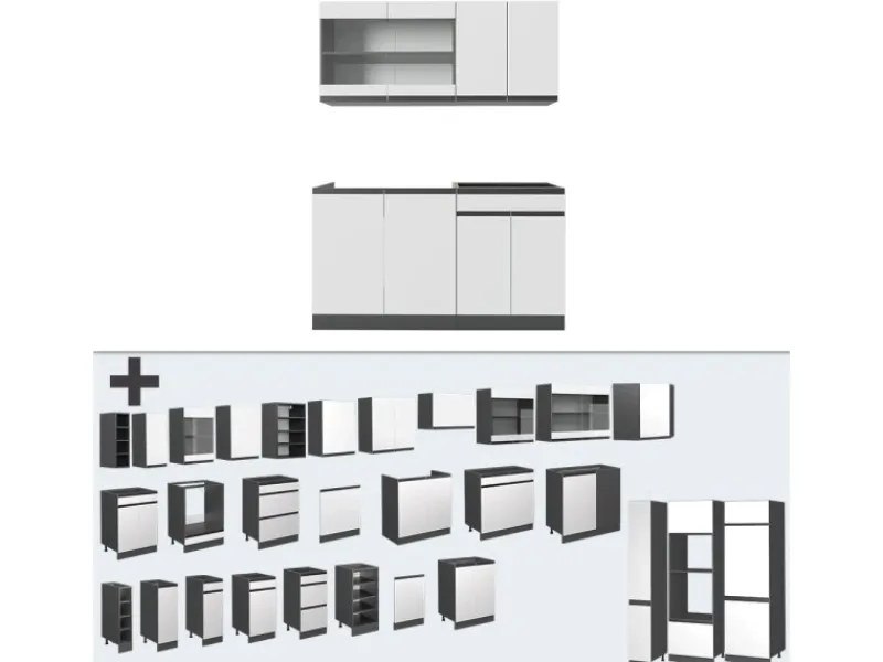 Single-Küchen|Einbauküchen<Vicco R-Line Singleküche /Anthrazit 140 cm J-Shape ohne E-Geräte