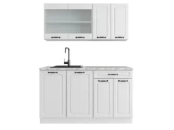 Vicco R-Line Singleküche Weiß Landhaus/Weiß 140 cm AP Marmor ohne E-Geräte< Single-Küchen