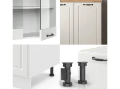 Vicco R-Line Singleküche Weiß Landhaus/Weiß 140 cm AP Marmor ohne E-Geräte< Single-Küchen