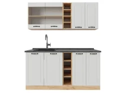 Hot Vicco R-Line Singleküche Weiß Landhaus/Goldkraft Eiche 160 cm AP Anthrazit ohne E-Geräte Weiß Struktur