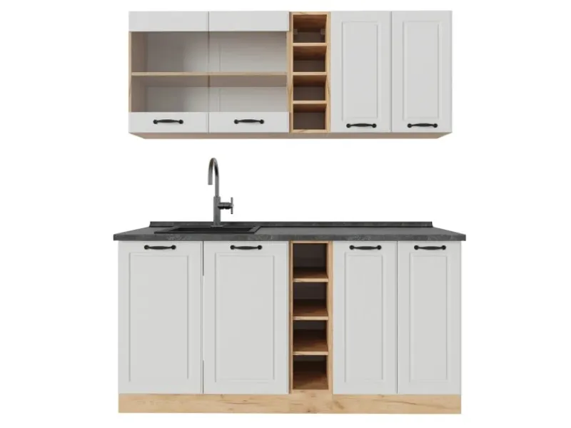 Hot Vicco R-Line Singleküche Weiß Landhaus/Goldkraft Eiche 160 cm AP Anthrazit ohne E-Geräte Weiß Struktur