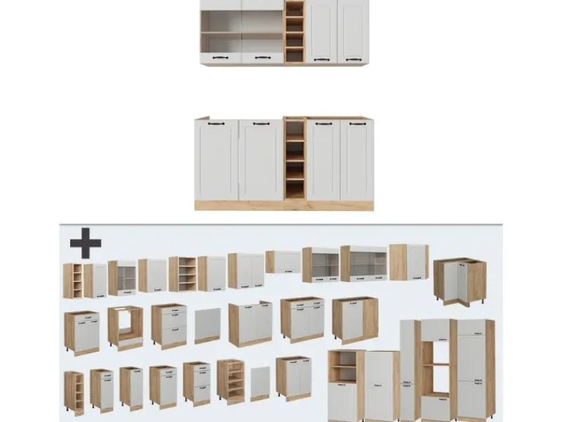 Hot Vicco R-Line Singleküche Weiß Landhaus/Goldkraft Eiche 160 cm AP Anthrazit ohne E-Geräte Weiß Struktur