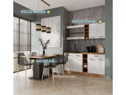 Single-Küchen|Herde<Vicco R-Line Singleküche Weiß Hochglanz/Goldkraft Eiche 160 cm ohne Arbeitsplatte ohne E-Geräte