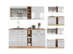 Single-Küchen|Herde<Vicco R-Line Singleküche Weiß Hochglanz/Goldkraft Eiche 160 cm ohne Arbeitsplatte ohne E-Geräte