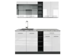 New Vicco R-Line Singleküche /Anthrazit 160 cm AP Marmor ohne E-Geräte Weiß Hochglanz