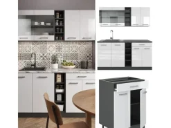 New Vicco R-Line Singleküche /Anthrazit 160 cm AP Marmor ohne E-Geräte Weiß Hochglanz