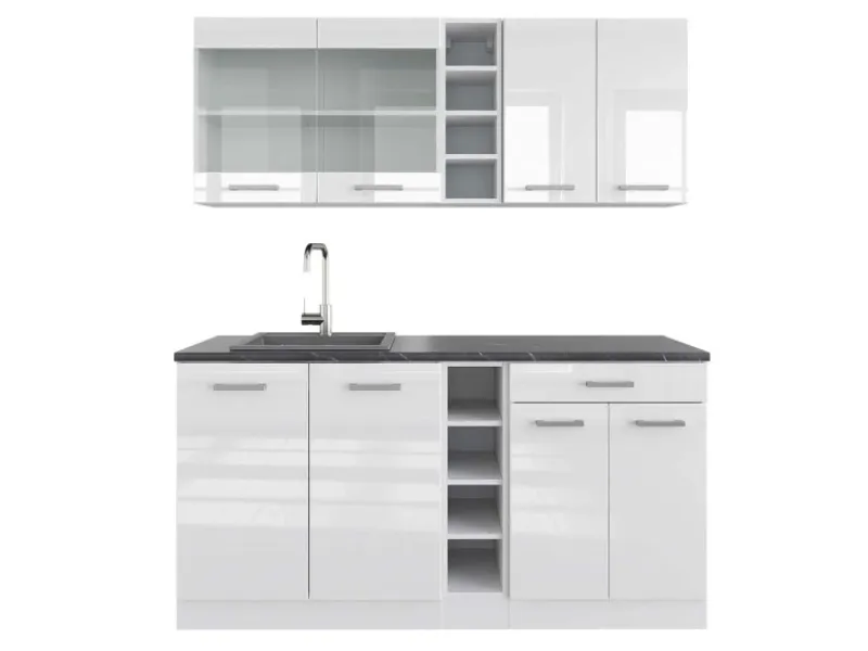 Best Vicco R-Line Singleküche Hochglanz/ 160 cm AP Anthrazit ohne E-Geräte Weiß