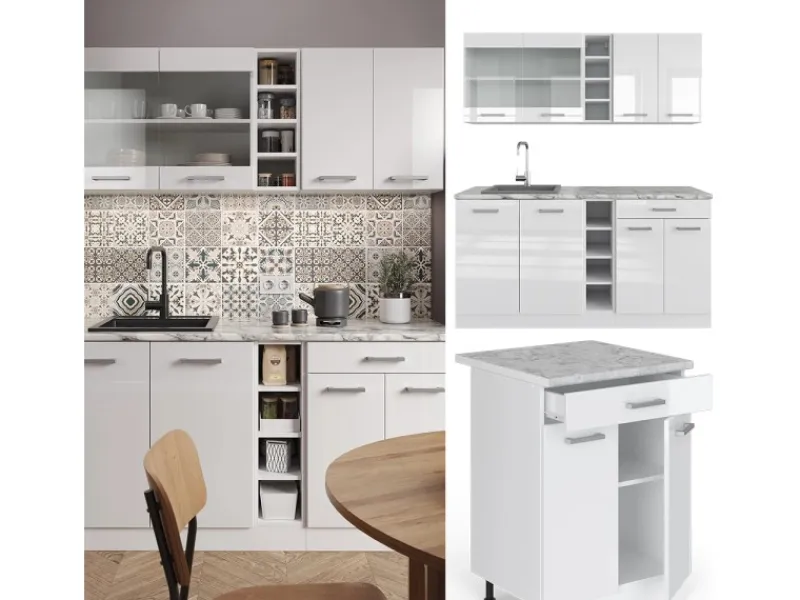 Best Vicco R-Line Singleküche Hochglanz/ 160 cm AP Anthrazit ohne E-Geräte Weiß