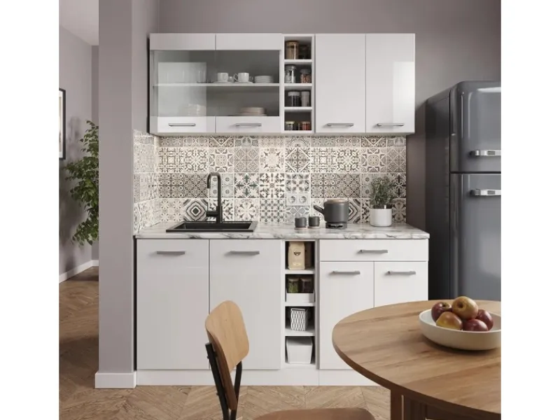 Best Vicco R-Line Singleküche Hochglanz/ 160 cm AP Anthrazit ohne E-Geräte Weiß