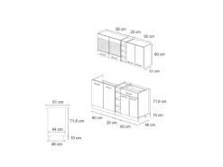 Vicco R-Line Singleküche Weiß Landhaus/Goldkraft Eiche 160 cm AP Marmor ohne E-Geräte Weiß Struktur