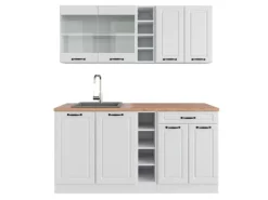 Sale Vicco R-Line Singleküche Weiß Landhaus/Weiß 160 cm AP Eiche ohne E-Geräte Weiß-Strukturiert