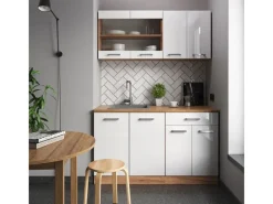 Vicco R-Line Singleküche Weiß Hochglanz/Goldkraft Eiche 140 cm ohne Arbeitsplatte ohne E-Geräte< Single-Küchen|Einbauküchen