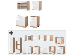 Vicco R-Line Singleküche Weiß Hochglanz/Goldkraft Eiche 140 cm ohne Arbeitsplatte ohne E-Geräte< Single-Küchen|Einbauküchen
