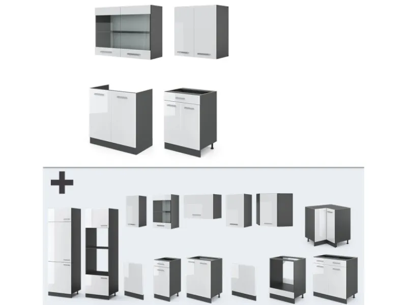 Single-Küchen<Vicco R-Line Singleküche /Anthrazit 140 cm ohne Arbeitsplatte ohne E-Geräte