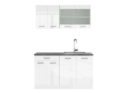 Vicco R-Line Singleküche Hochglanz/ 140 cm AP Anthrazit ohne E-Geräte Weiß