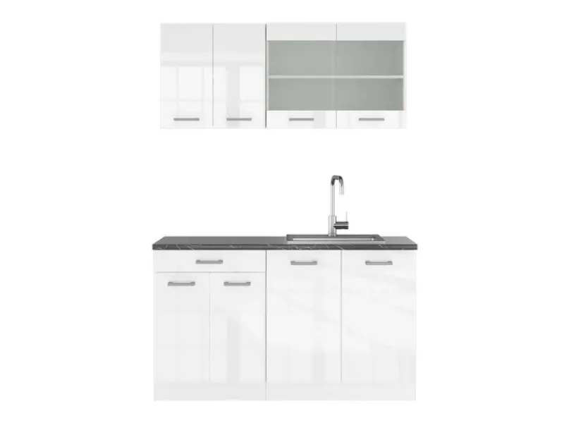 Vicco R-Line Singleküche Hochglanz/ 140 cm AP Anthrazit ohne E-Geräte Weiß