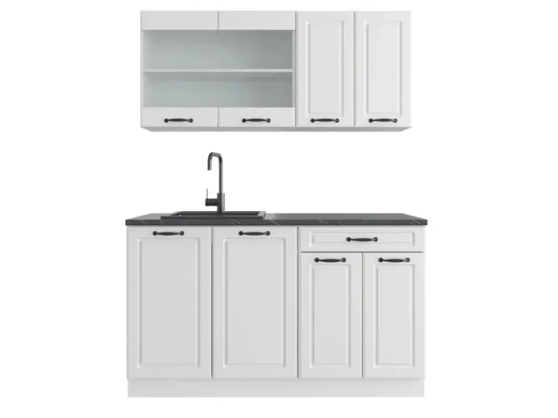 Online Vicco R-Line Singleküche Weiß Landhaus/Weiß 140 cm ohne Arbeitsplatte ohne E-Geräte Weiß-Strukturiert