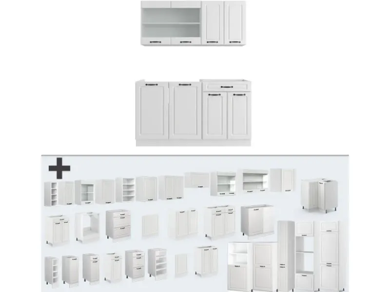 Online Vicco R-Line Singleküche Weiß Landhaus/Weiß 140 cm ohne Arbeitsplatte ohne E-Geräte Weiß-Strukturiert