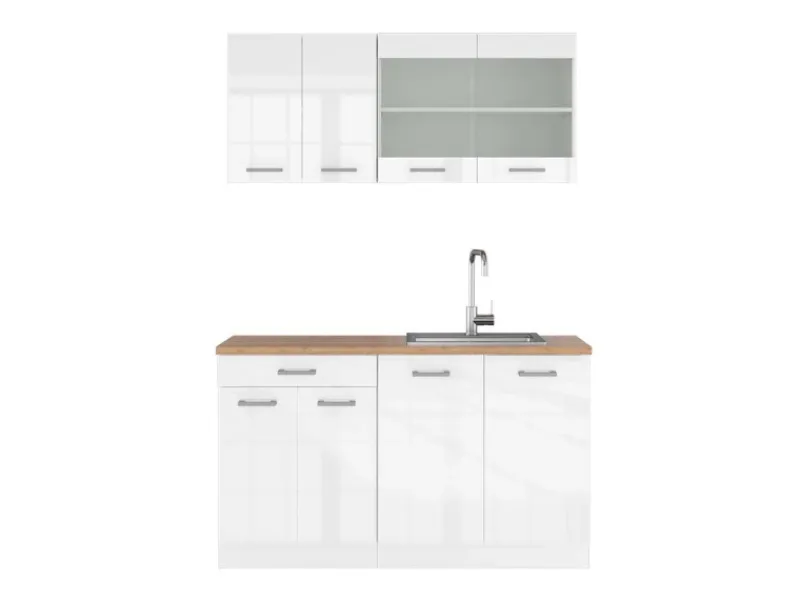 Vicco R-Line Singleküche Hochglanz/ 140 cm AP Eiche ohne E-Geräte Weiß