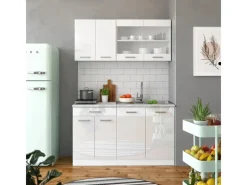 Vicco R-Line Singleküche Hochglanz/ 140 cm AP Eiche ohne E-Geräte Weiß