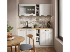 Vicco R-Line Singleküche Weiß Landhaus/Weiß 160 cm AP Marmor ohne E-Geräte< Single-Küchen|Einbauküchen